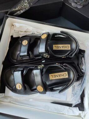 Chanel Gold Button Adjustable Strap Sandals